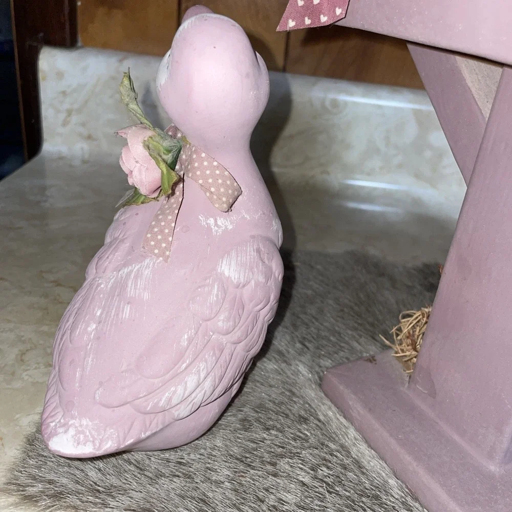Ceramic Geese Duck With‎ Mailbox Egg Nest Four Birds